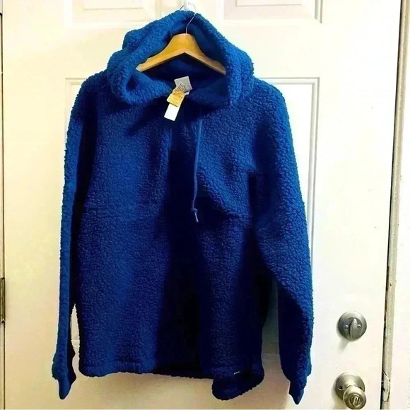 NEW‎ Victoria Secret varsity XS Sherpa oversized teddy Hoodie Navy - Picture 1 of 5